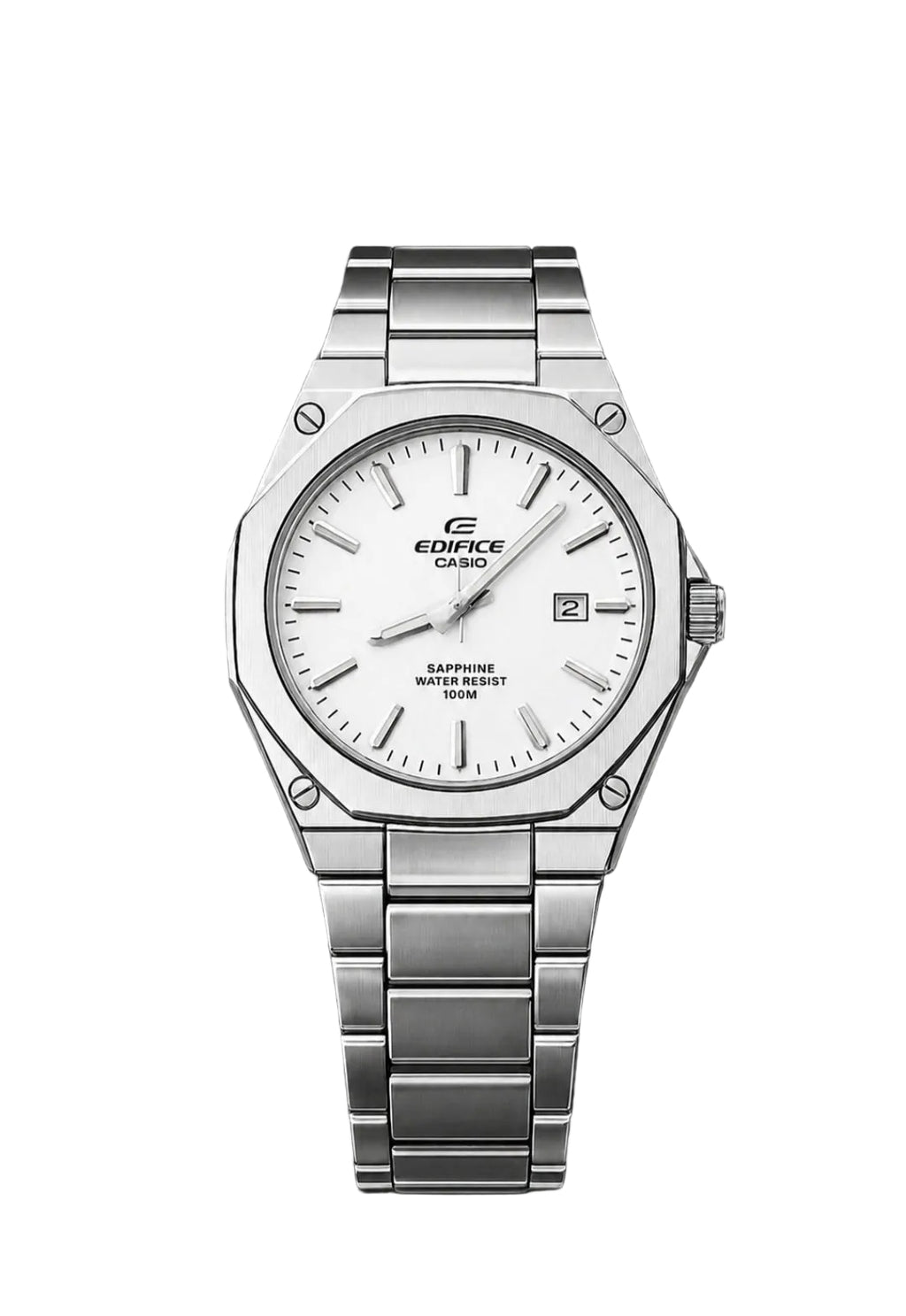Ca-sio Edifice White Dial Stainless Steel Watch+ Box &Bag Gift.