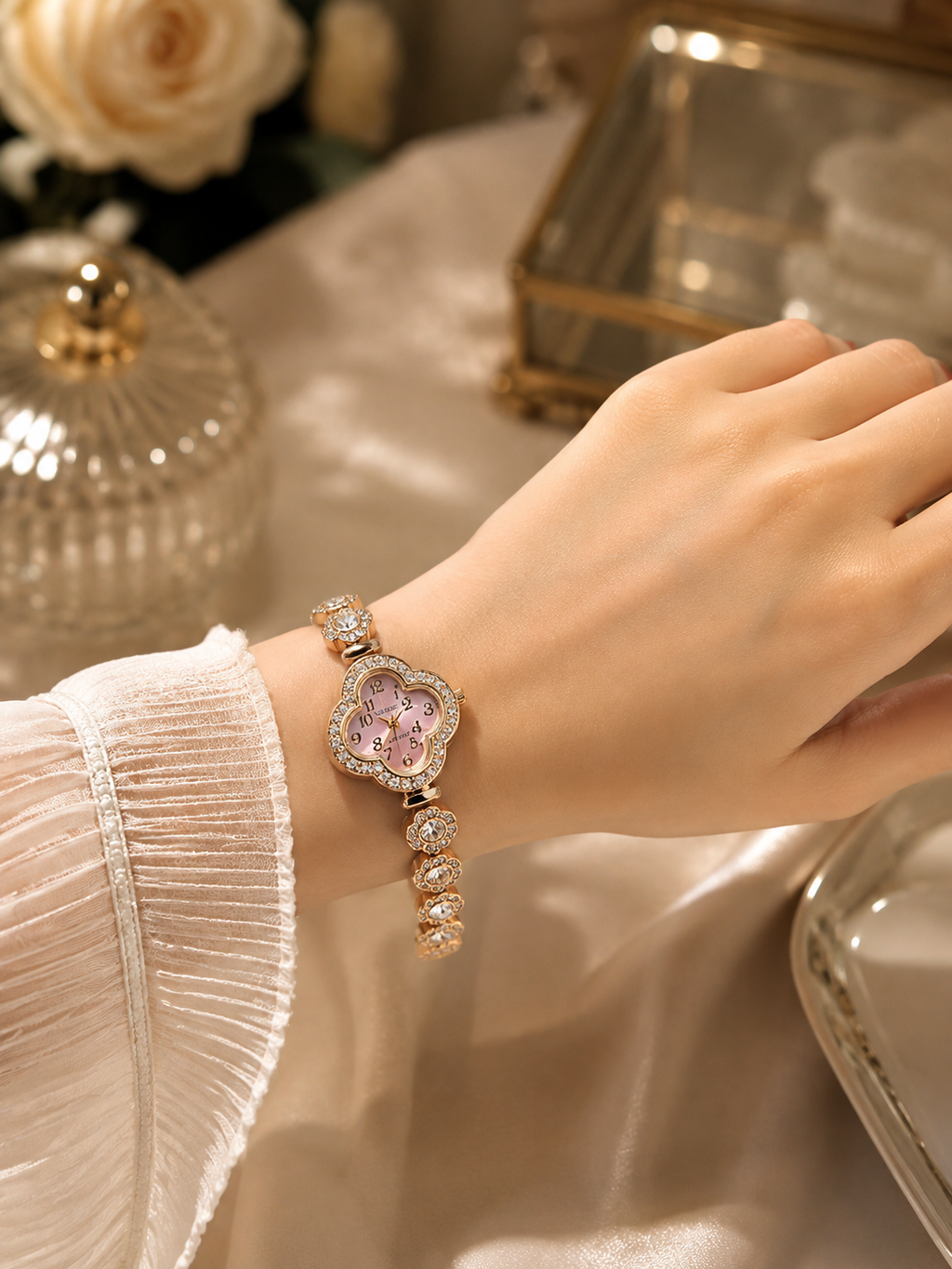 Clover Crystal Gold Watches – Pink, Red & Black