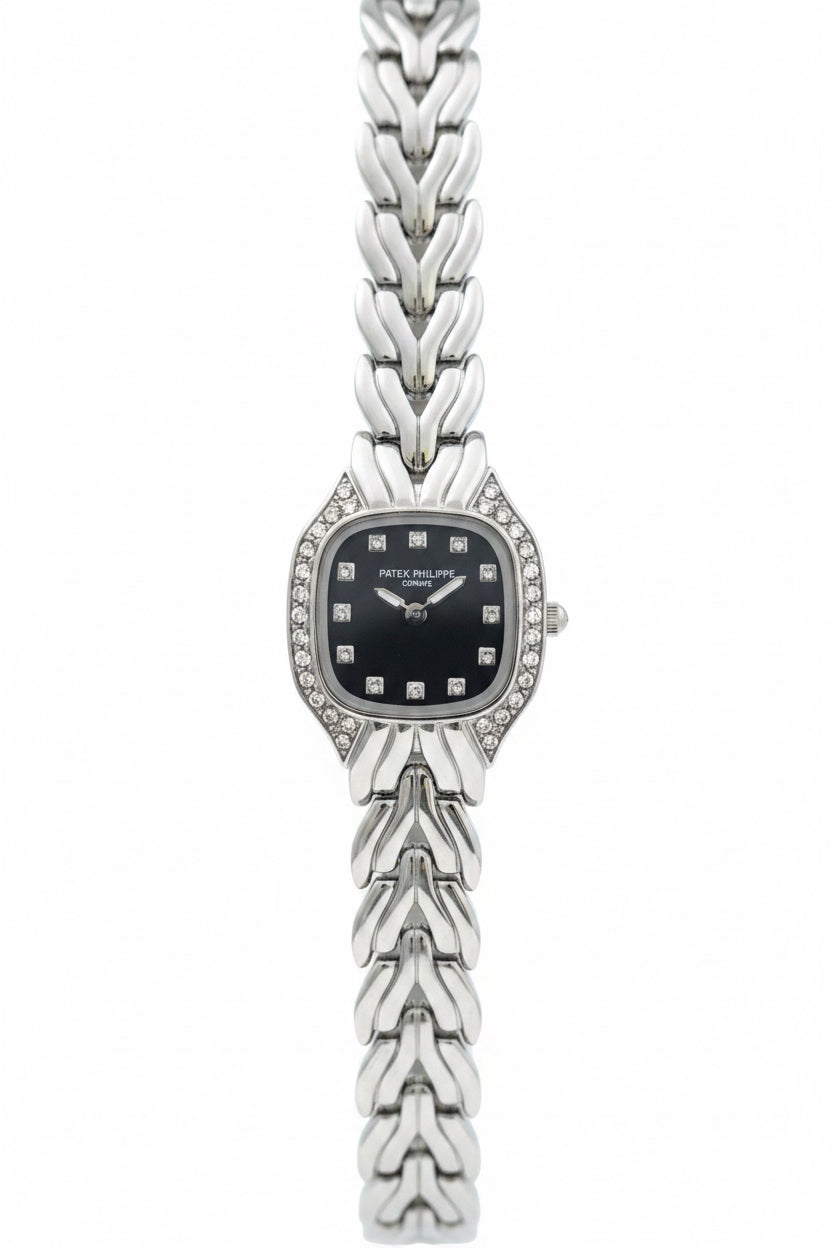 Silver Luxe Crystal Watch with black dail.