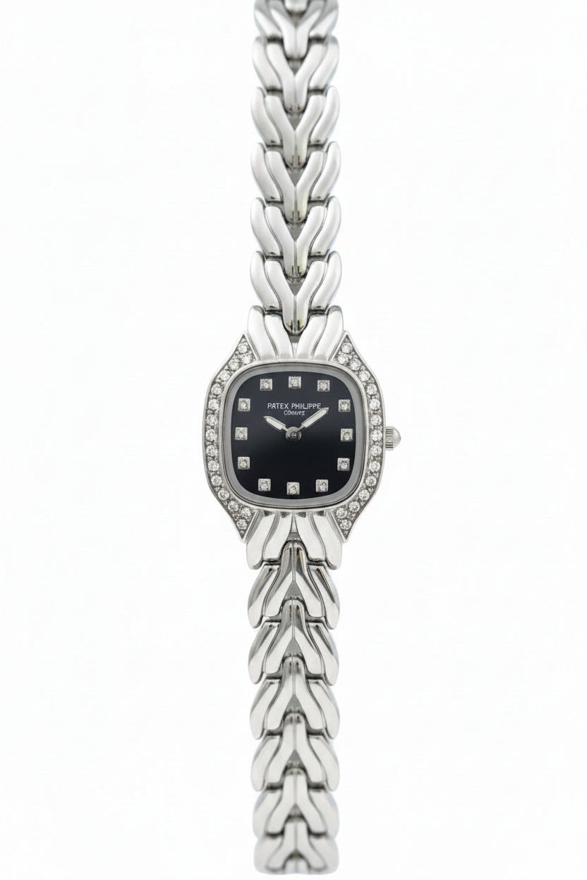 Luxe Silver Crystal Watch With Black Dial
