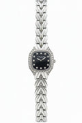 Luxe Silver Crystal Watch With Black Dial
