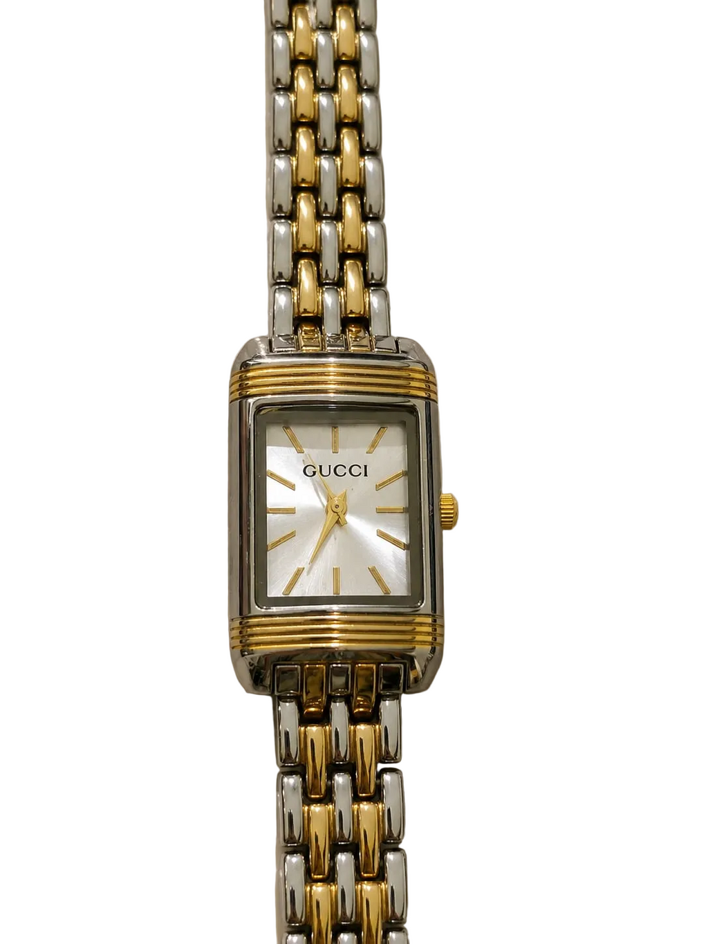 Vintage Gu-cci mix silver X gold with white dail.