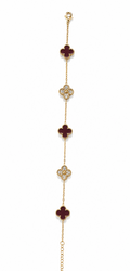 Burgundy Crystal Clover Bracelet