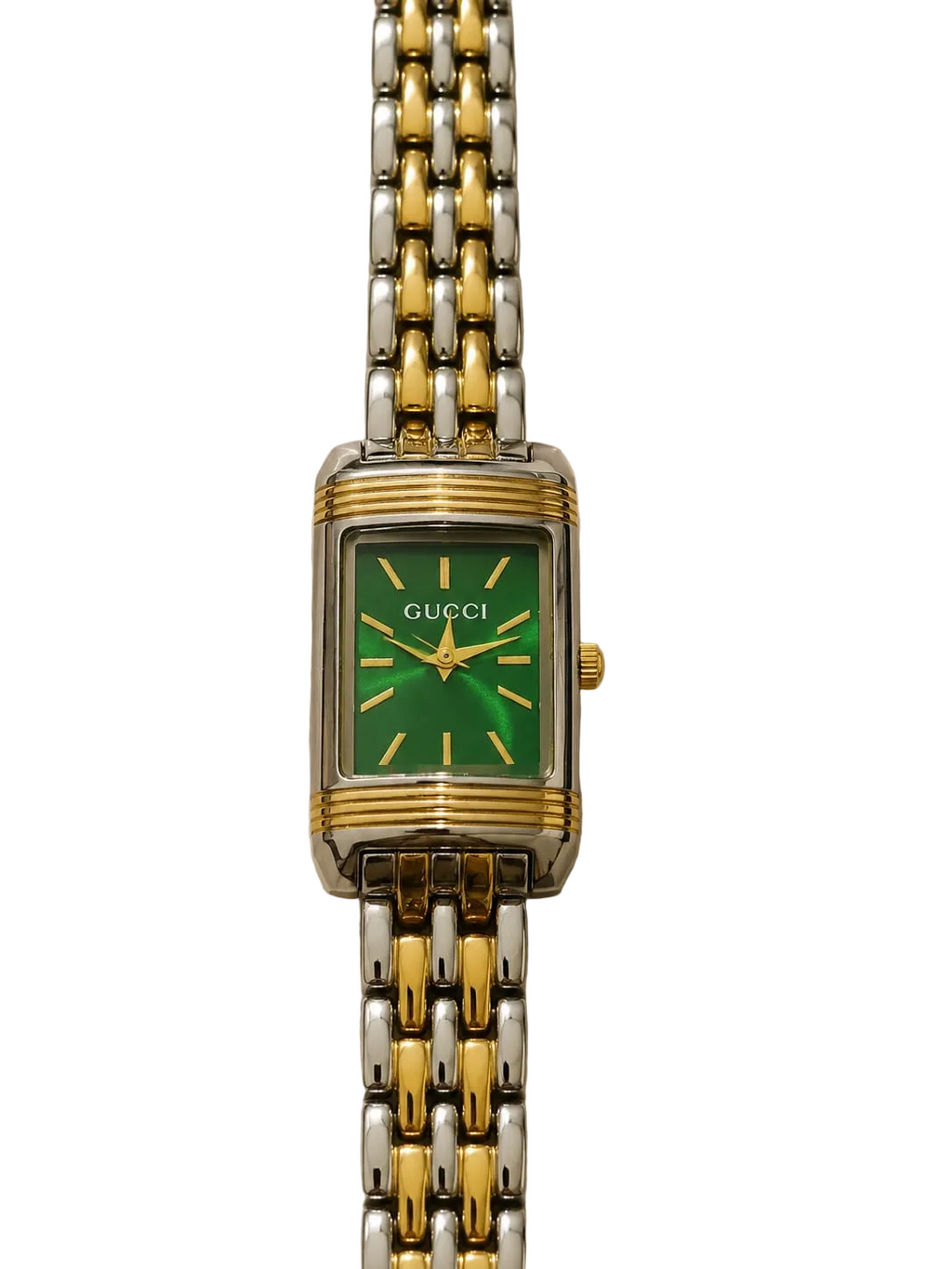 Vintage Gu-cci mix silver X gold with emerald green dail.